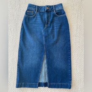 Boden Blue Denim Midi Skirt with Front Slit